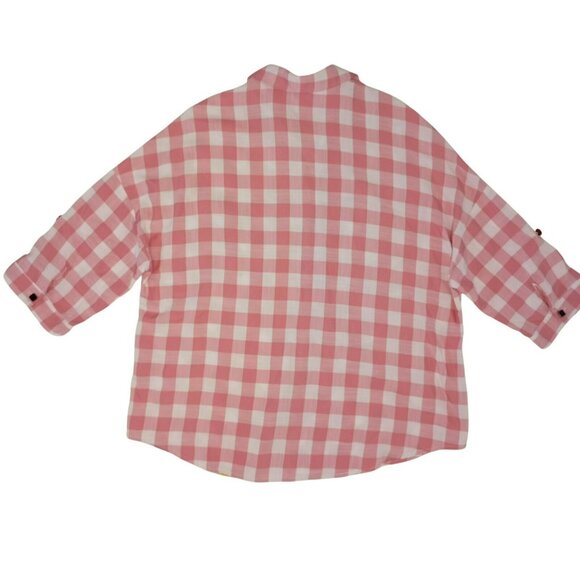 Atikshop Button-Up Shirt Pink & Yellow Gingham Colorblock Front Pocket Womens - Picture 5 of 13